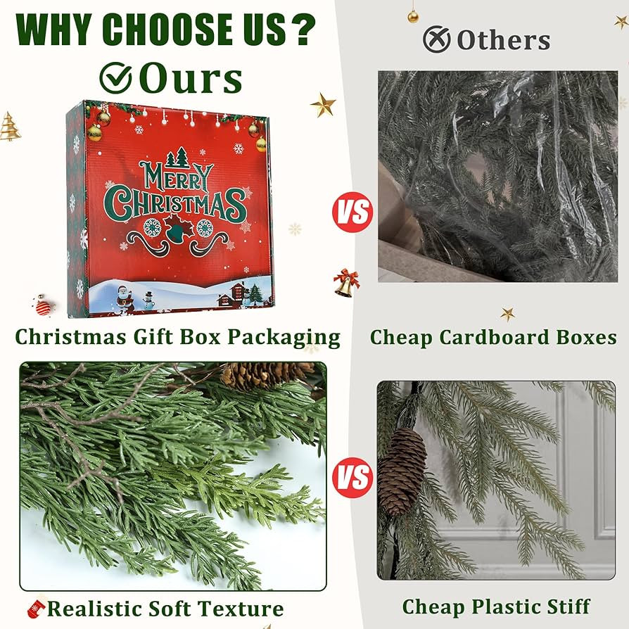 6ft Realistic Christmas Garland with LED Lights Artificial Cedar Cypress Garland with Pine Cones ... | Amazon (US)
