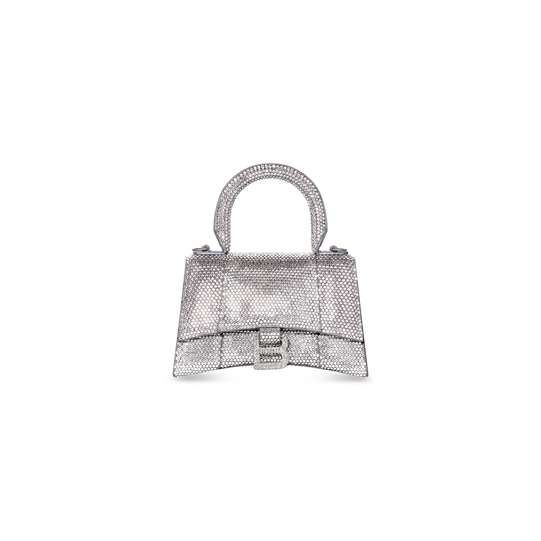 hourglass xs handbag in suede calfskin with rhinestones | Balenciaga