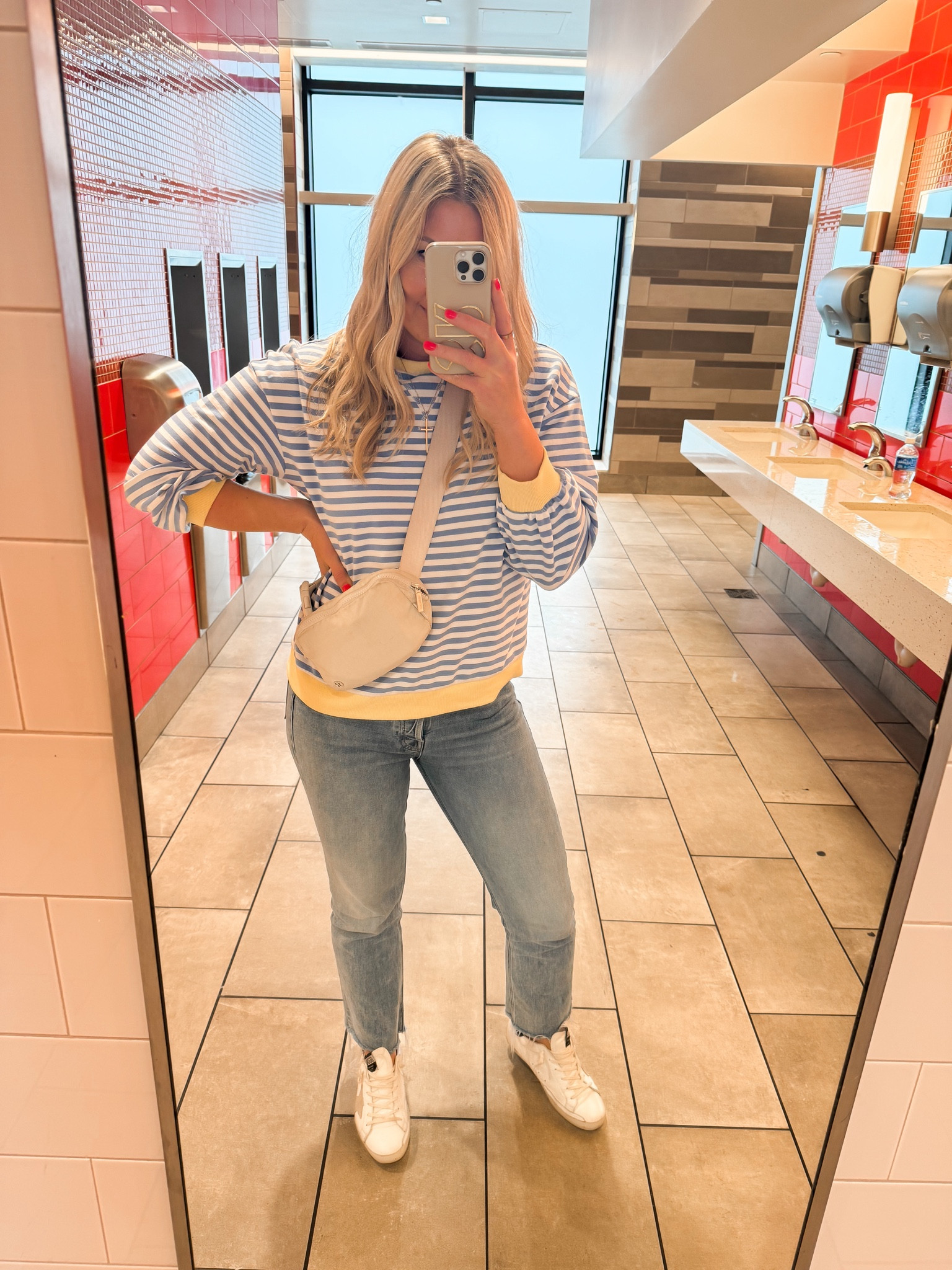 Amazon swearshirt 
Mother denim 
Belt bag 
Golden Goose (size 40 / US 9) 
Casual outfit 

#LTKover40 #LTKshoecrush #LTKfindsunder50