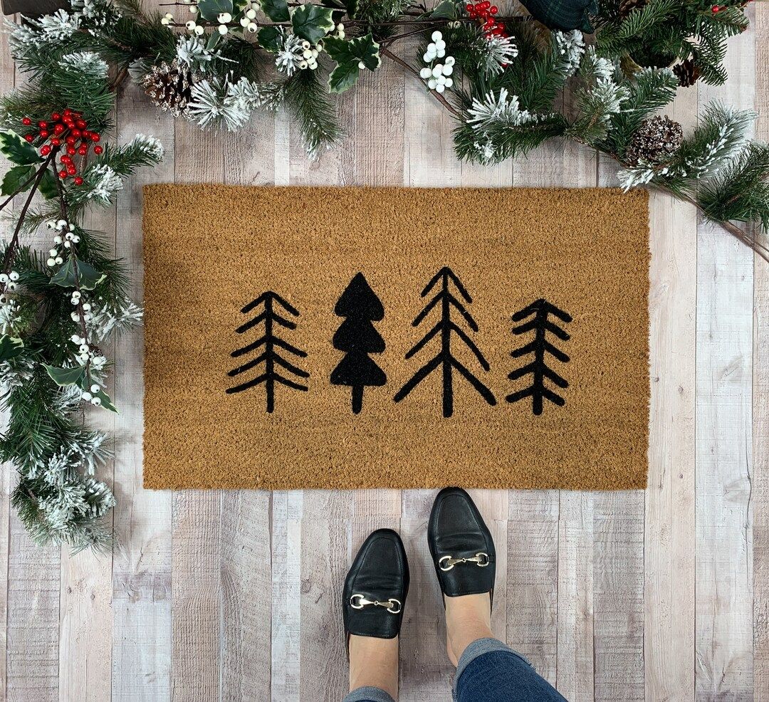 Doormat Christmas Tree Cabin Decor Holiday Doormat Winter - Etsy | Etsy (US)
