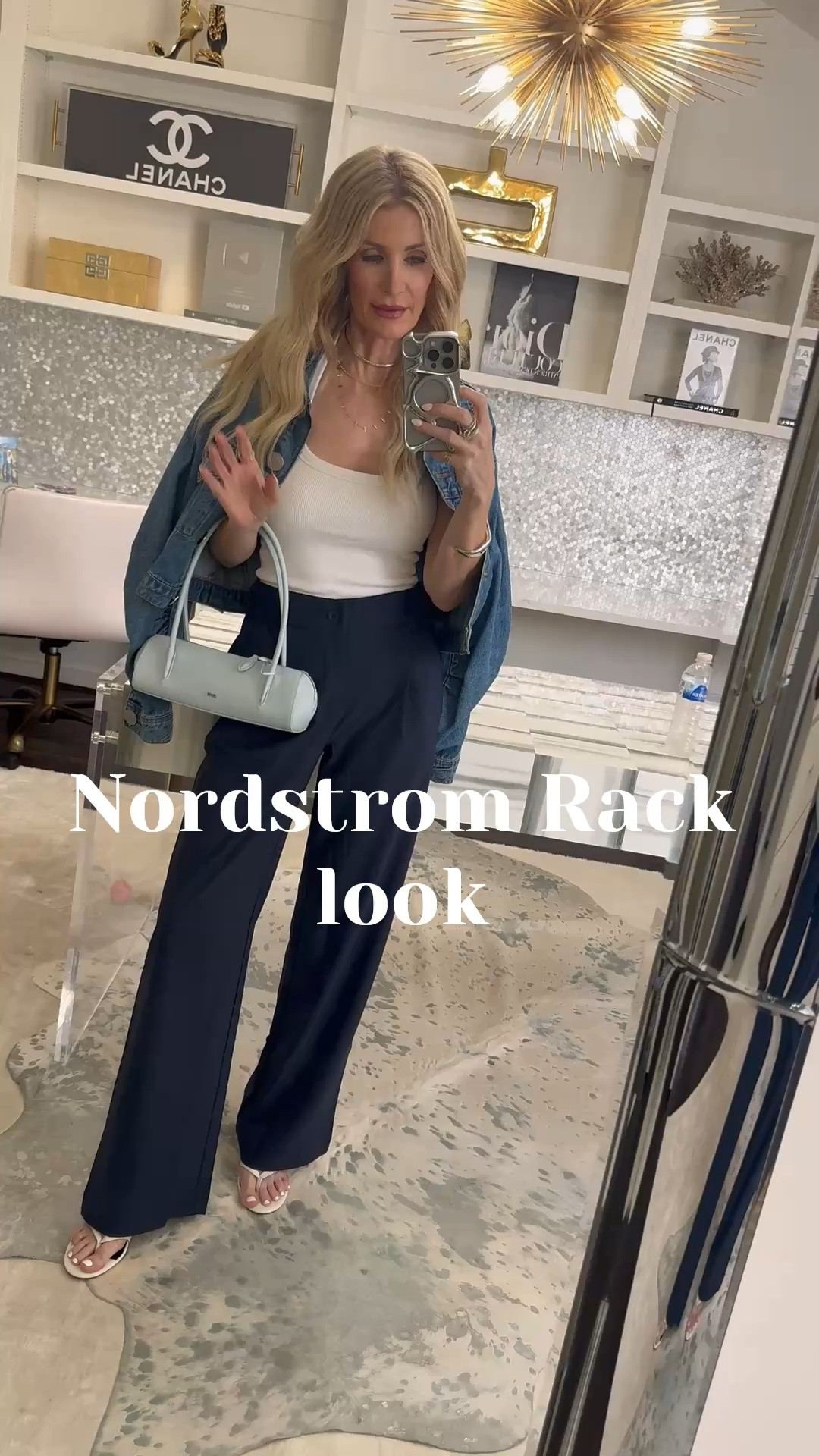 I just found the most amazing outfit at Nordstrom Rack, which means everything is on sale but looks way more expensive than it really is! 🙌 

These navy blue trouser pants are SO good — insanely comfortable with an elastic waist, pockets, and they’re wrinkle-free, making them perfect for travel, running errands, or everyday wear. I paired them with this gorgeous baby blue east-west handbag (under $100 and seriously so chic), comfy white Dolce Vita kitten heels that are super on-trend, an easy white tank, and a denim jacket for the perfect casual summer look.

This outfit would work for so many different occasions and is one of those effortlessly polished looks you’ll wear on repeat all season long! 💙 

#rackscore #NordstromRackPartner @NordstromRack

#LTKdayinmylife #LTKootd #LTKgrwm