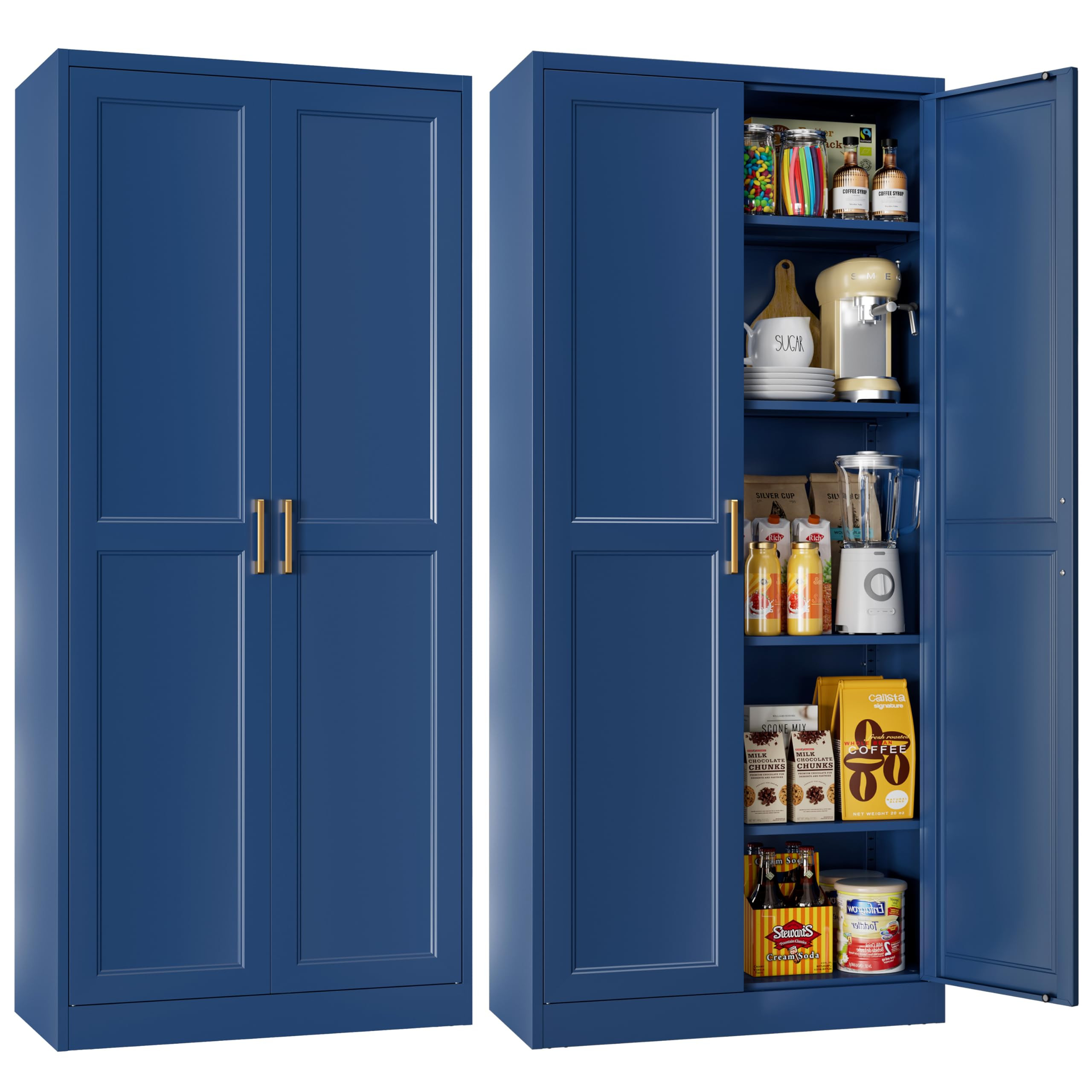 71" Tall Metal Storage Cabinet, Kitchen Pantry Storage Cabinets with Doors and 4 Adjustable Shelv... | Amazon (US)