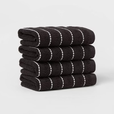 4pc Performance Plus Washcloths Black Striped - Threshold™: Cotton Polyester Blend, Fade-Resist... | Target