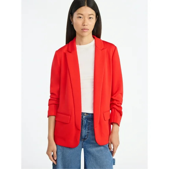 Scoop Women's and Women’s Plus Ultimate ScubaKnit Relaxed Blazer with Scrunch Sleeves, Sizes XS... | Walmart (US)