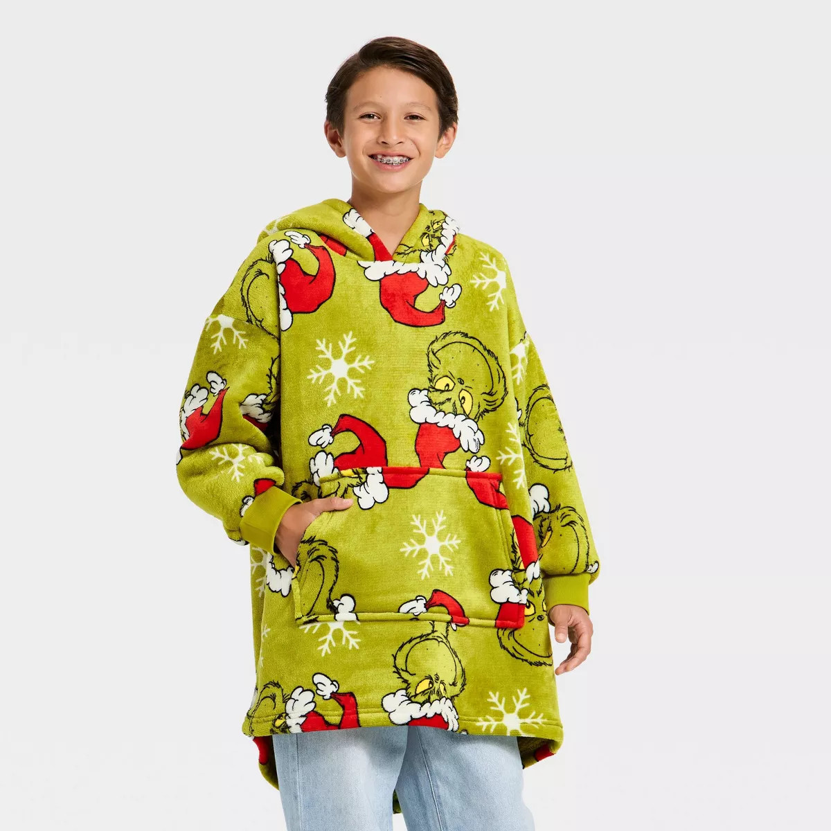 Boys' The Grinch Oversized Plush Hooded Sweatshirt - Green | Target