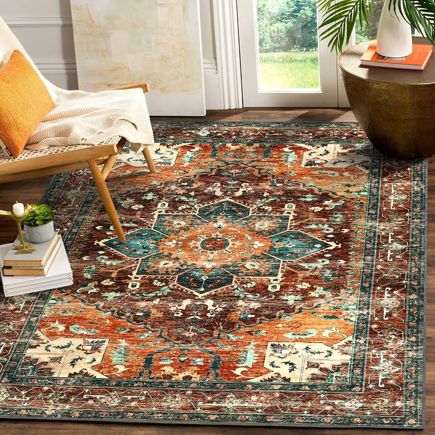 Yamaziot Area Rug 5x7, Non-Slip Washable Boho Vintage Living Room Bedroom Rug with Rubber Backing... | Amazon (US)