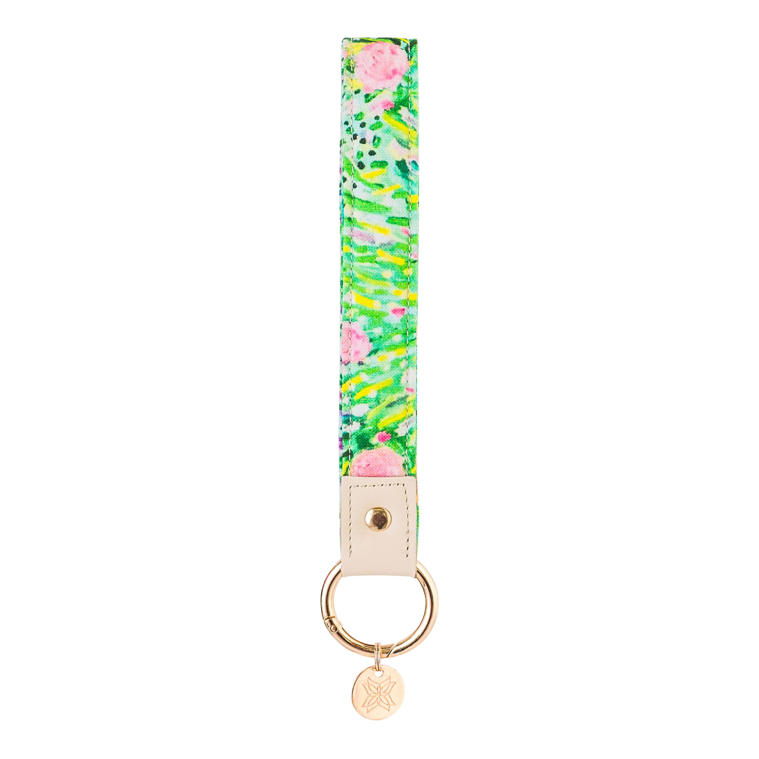 Pink Roses on Green Fabric Loop Keychain | EVELYN & KATE (US)