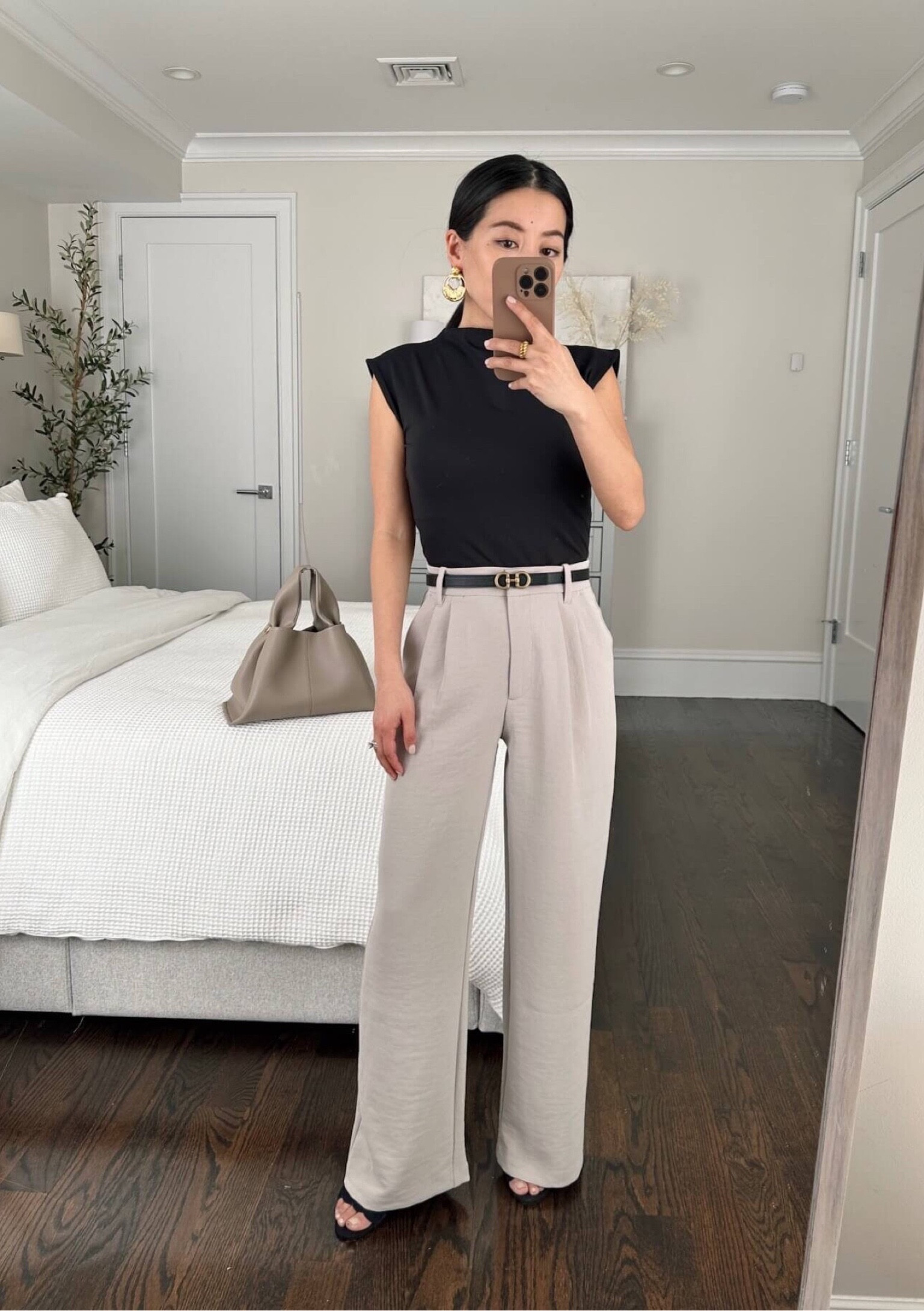 •Abercrombie crepe pants - 20% off! Very drapey and flattering with a substantial feeling fabric. Wearing 25 petite with 2 to 3 inch heels. 

• AT mock neck top - on sale! One of my favorite mock neck layering tops. Wearing xxs regular but xxs petite would be an ideal fit. 

•Sezane earrings 
•Edited Pieces mini belt xxs (Editedpieces.com) 
•Polene bag

#petite smart / business casual workwear 

#LTKunder100 #LTKworkwear #LTKsalealert