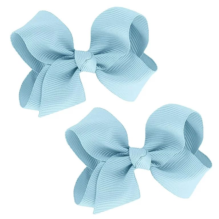 TCOCOS Baby Girls Set of 2 Small GrosGrain 3" Boutique Hair Bows Alligator Clips Light Blue | Walmart (US)