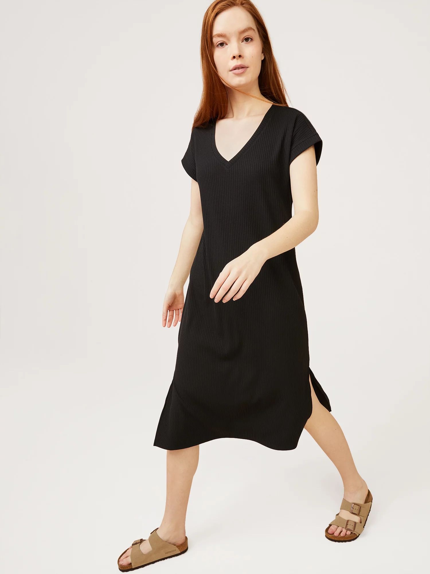 Free Assembly Women’s V-Neck Midi Dress with Cap Sleeves | Walmart (US)