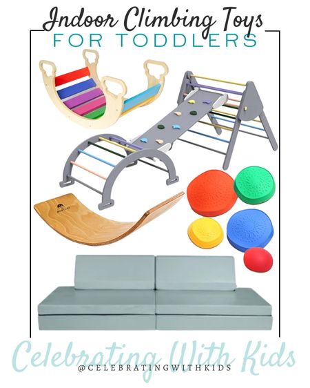Indoor climbing toys for toddlers include stepping stones, Blocksy couch, rocker toy, kids balance board, and pickled triangle set.

Kids toys, climbing toys, toddler toys, kids climbing toy, toys

#LTKfamily #LTKhome #LTKkids