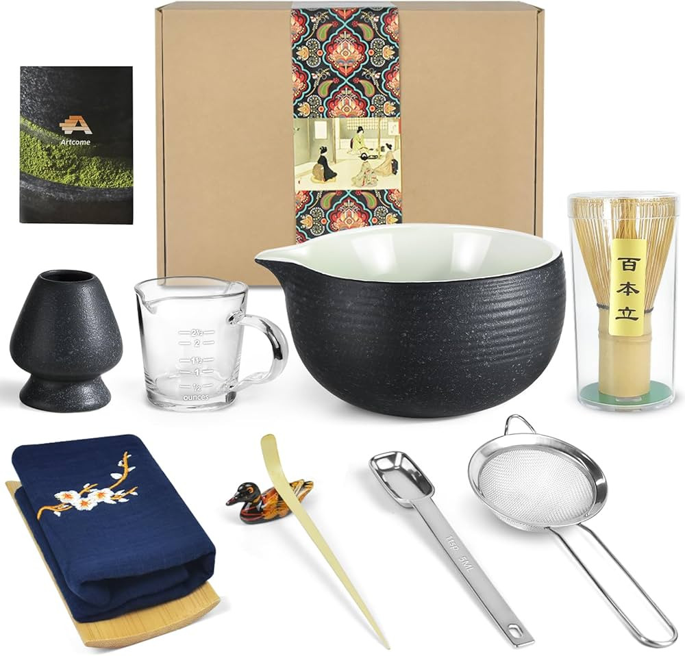 Artcome Bluestone Glaze Matcha Kit for Japanese Tea Ceremony, Bowl with Pouring Spout, Whisk, Tea... | Amazon (US)