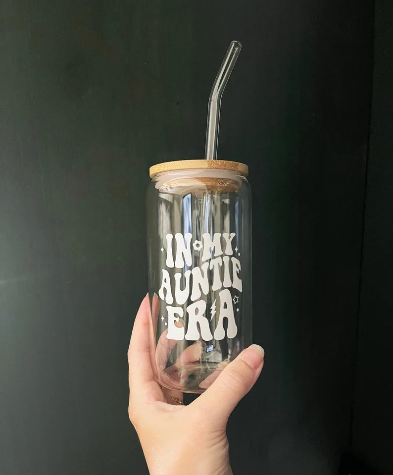 Auntie glass; Iced coffee glass; coffee cup; beer can glass; Gift for her | Etsy (US)