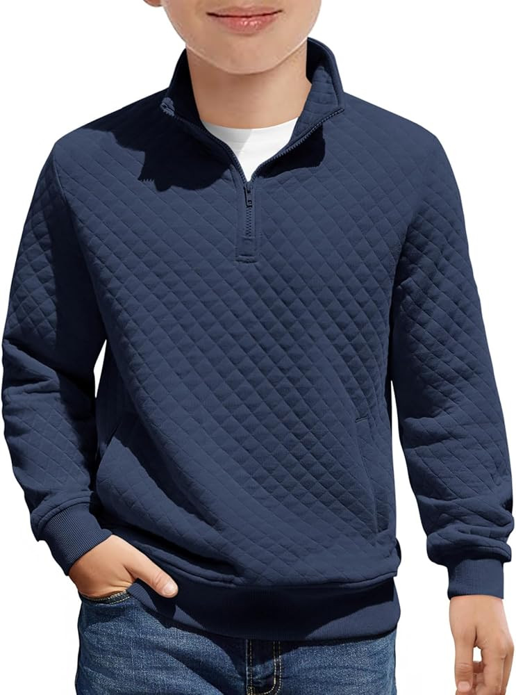 Haloumoning Boys Quarter Zip Quilted Sweatshirts Kids Fashion Long Sleeve Pullover Clothes 5-14 Y... | Amazon (US)
