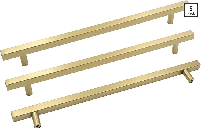 Goldenwarm 5 Pack Gold Cabinet Handles 10"(256mm) Brushed Brass Cabinet Pulls T Bar Drawer Pulls ... | Amazon (US)