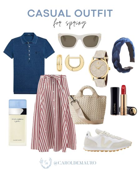 Achieve the casual nautical outfit idea: a denim blue polo shirt, stripe-patterned skirt, braided blue headband, a white woven crossbody bag, and neutral sneakers!
#springoutfit #capsulewardrobe #stylishaccessories #casuallook

#LTKShoeCrush #LTKSeasonal #LTKStyleTip