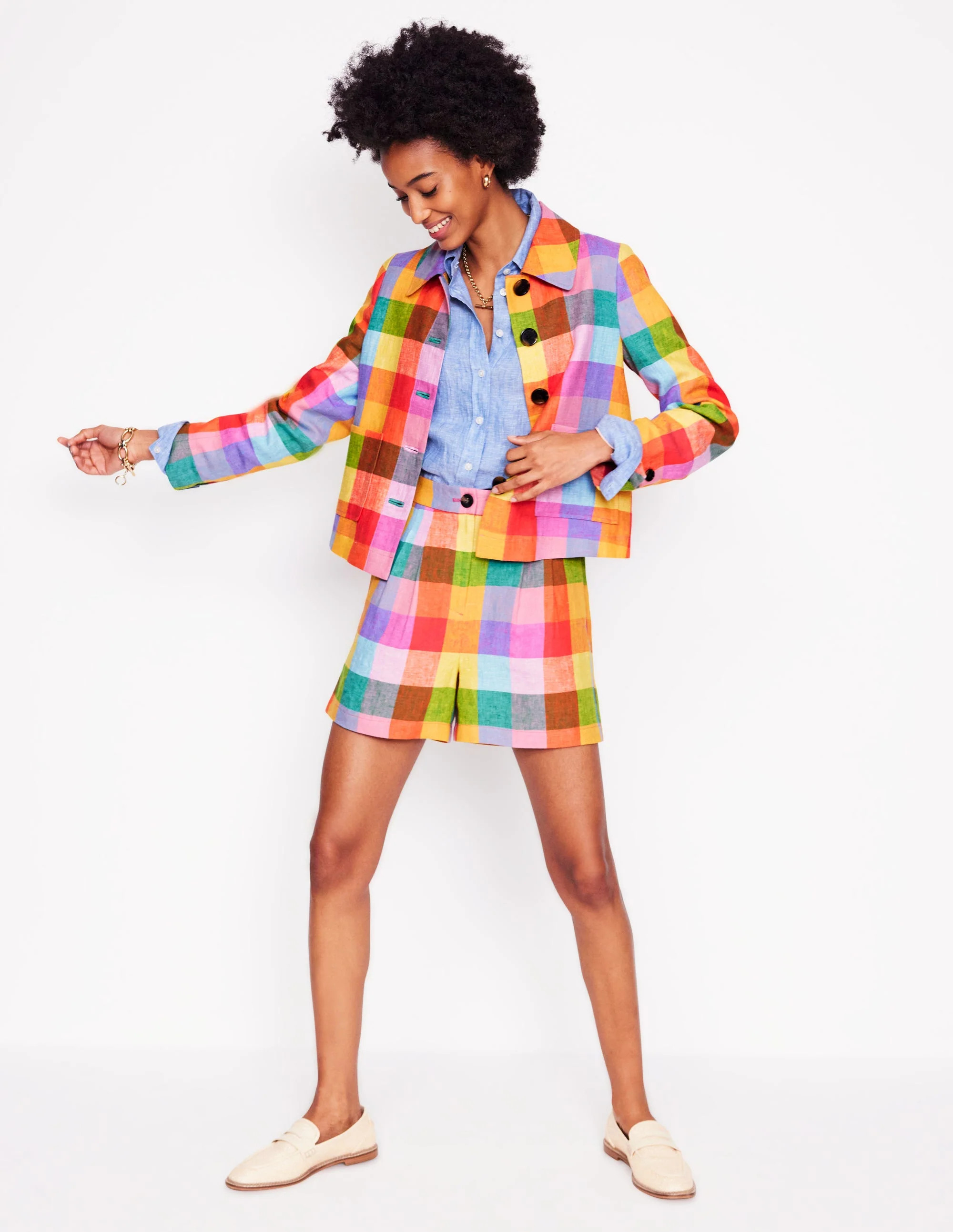 Knightsbridge Linen Jacket-Rainbow Multigingham | Boden UK