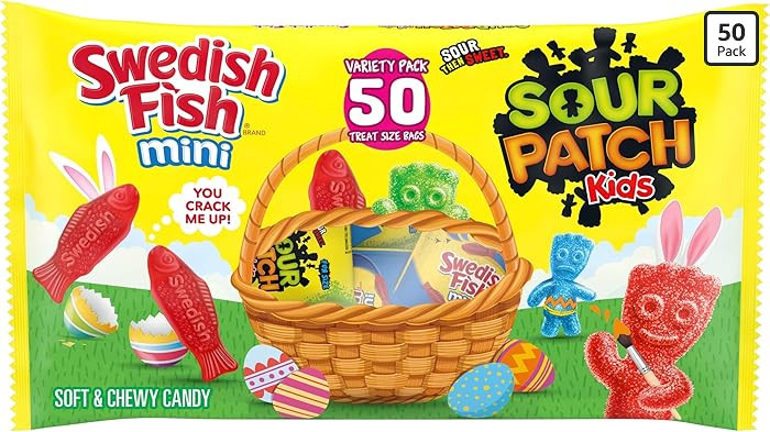 SOUR PATCH KIDS and SWEDISH FISH Mini Soft & Chewy Easter Candy Variety Pack, Bulk Candy, 50 Snac... | Amazon (US)