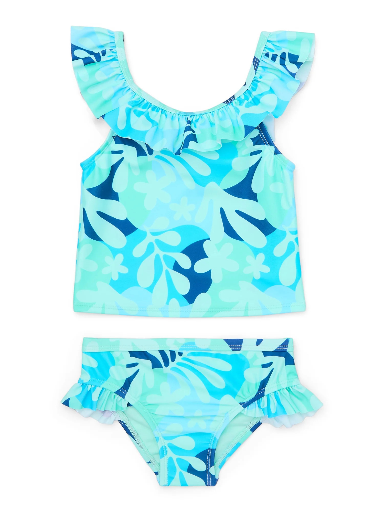Wonder Nation Toddler Girl Tropical Print Ruffle Tankini, 2-Piece, Sizes 12M-5T | Walmart (US)