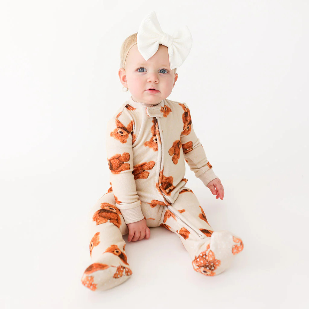 Teddy Yellow One Piece Baby Footie Pajamas | Freddy Teddy | Posh Peanut