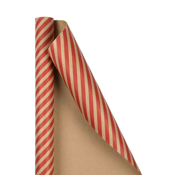 JAM Paper Christmas Brown Kraft & Red Stripe Wrapping Paper, 25 Sq. ft., 1/Pack | Walmart (US)