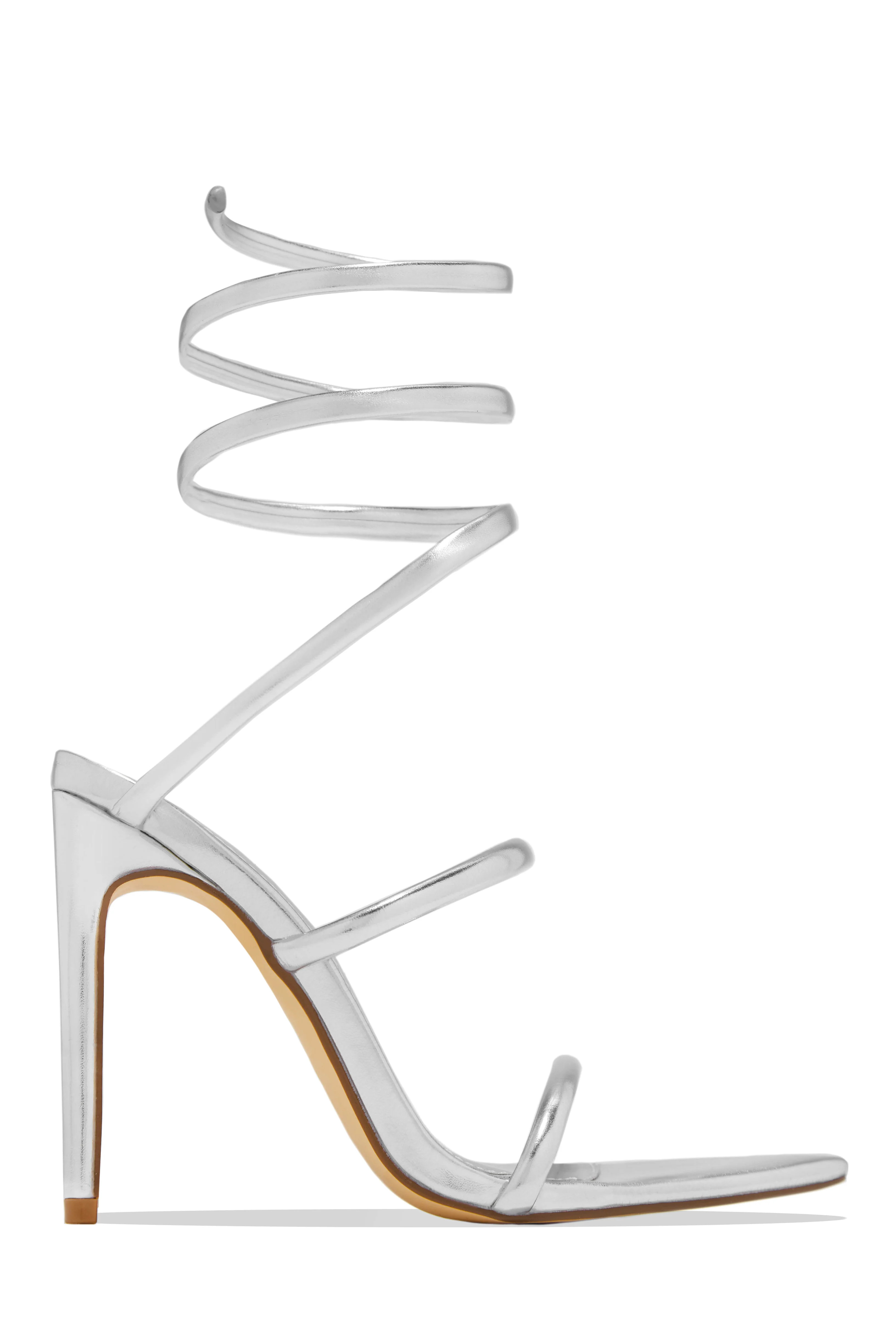 Nathalie Around The Ankle Coil High Heels - Silver 7.5 / Silver | MISS LOLA