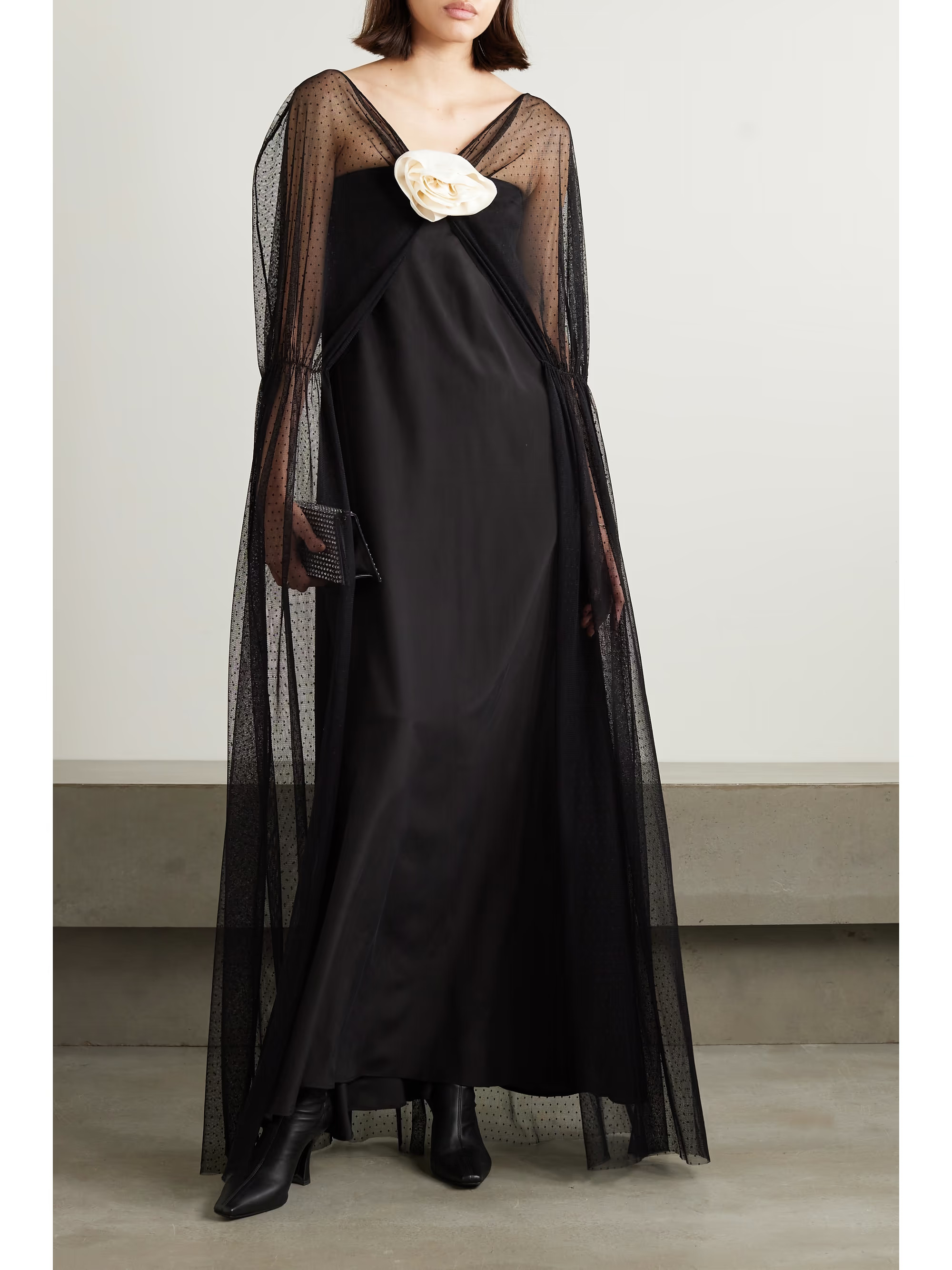 Delphine floral-appliquéd point d'esprit and silk crepe de chine gown | NET-A-PORTER (UK & EU)