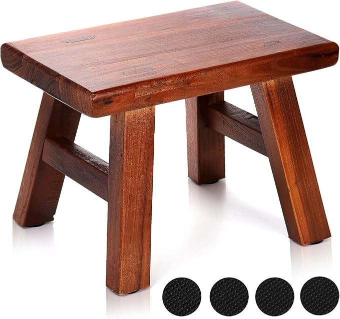 Wooden Step Stool, Solid Wood Milking Stool with Non-Slip Mat, Portable Sturdy Bedside Stool for ... | Amazon (US)