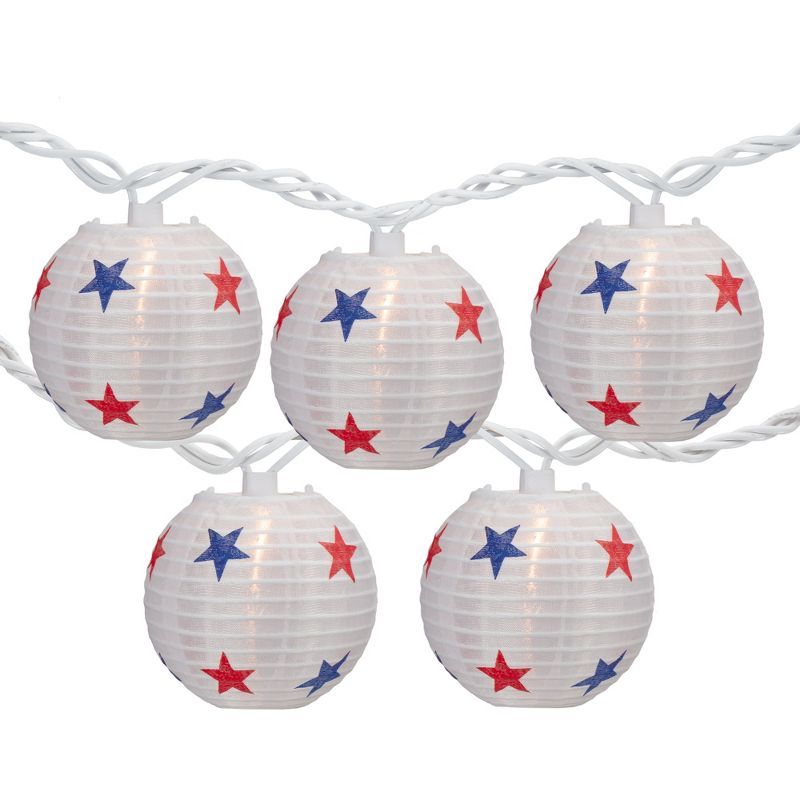 Northlight 10-Count Red, White and Blue Star 4th of July Paper Lantern Patio Lights, Clear Bulbs | Target