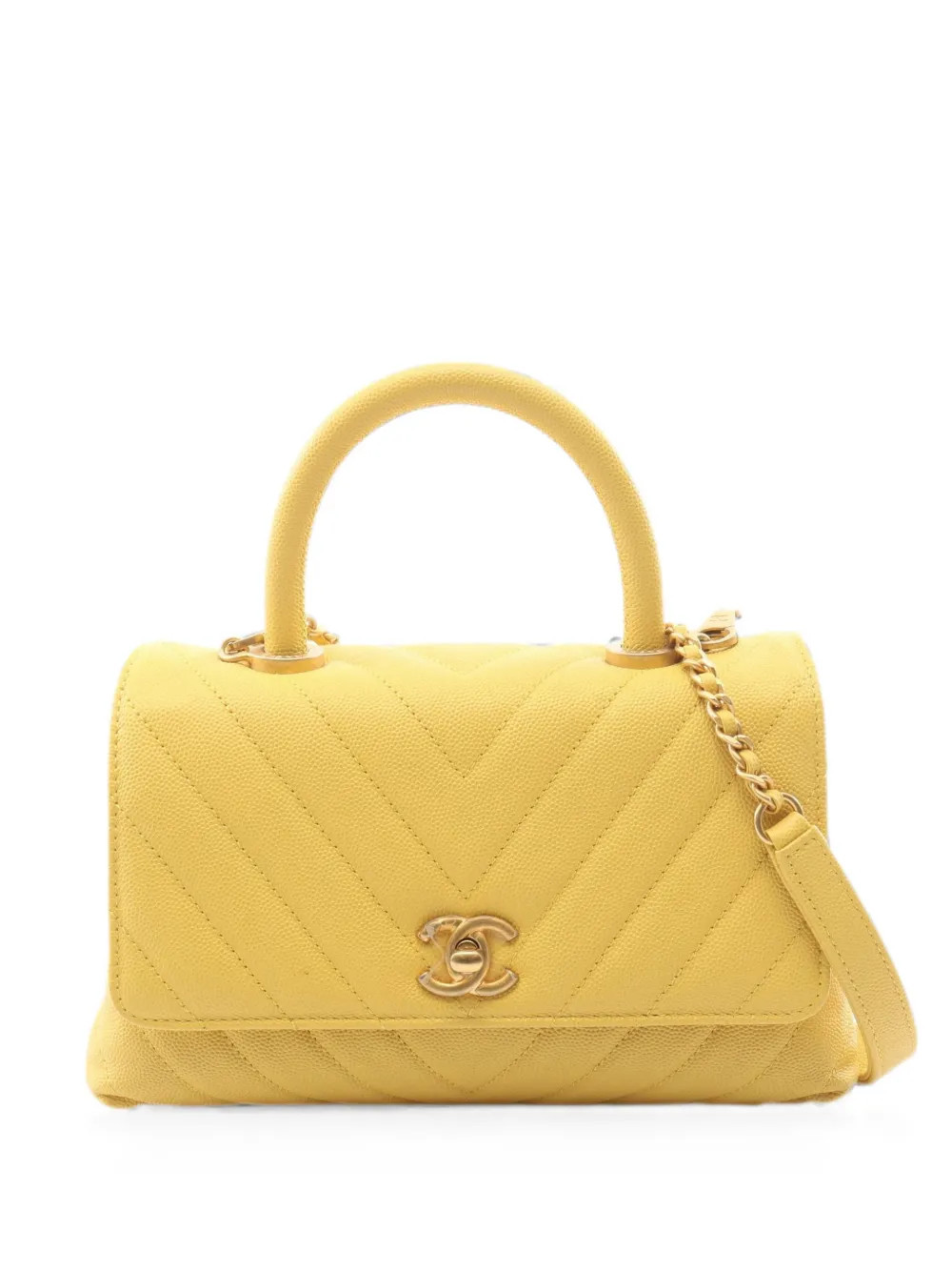 CHANEL Pre-Owned 2019 Coco Handle V-stitch tote bag - Yellow | Farfetch Global