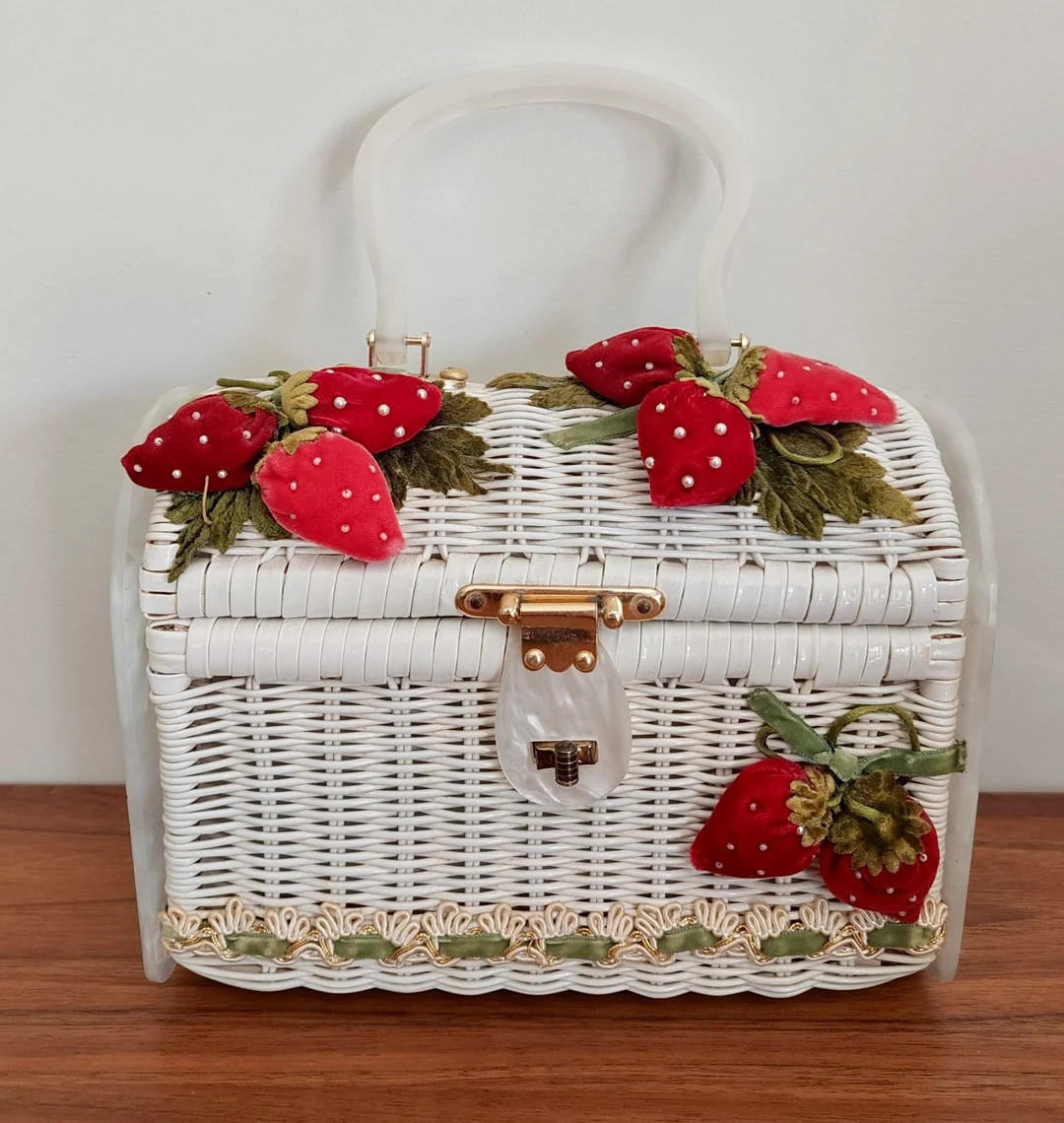 AMAZING Vintage 50s 60s Large Novelty Strawberry and Lucite Basket Box Purse | Etsy (US)