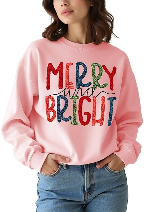 MODNTOGA Women's Merry and Bright Crewneck Sweatshirt Long Sleeve Merry Christmas Sweatshirt Retr... | Amazon (US)
