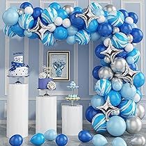 92PCS Blue Agate Balloons Garland Kit, Maya Blue and Royal Blue Balloons and Metallic Sliver Balloon | Amazon (US)