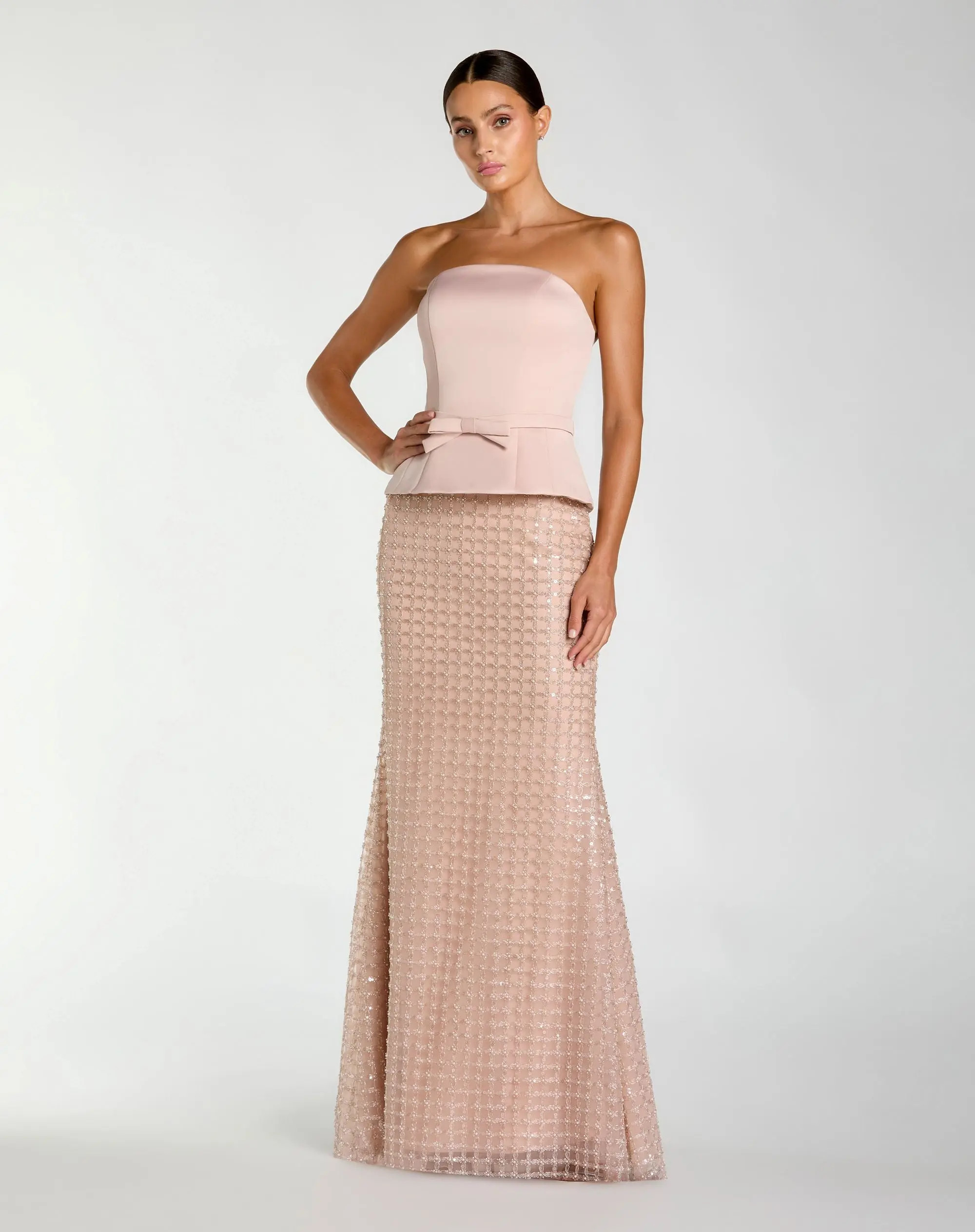 Pink Strapless Satin Top With Embellished Skirt Gown | Mac Duggal | Mac Duggal