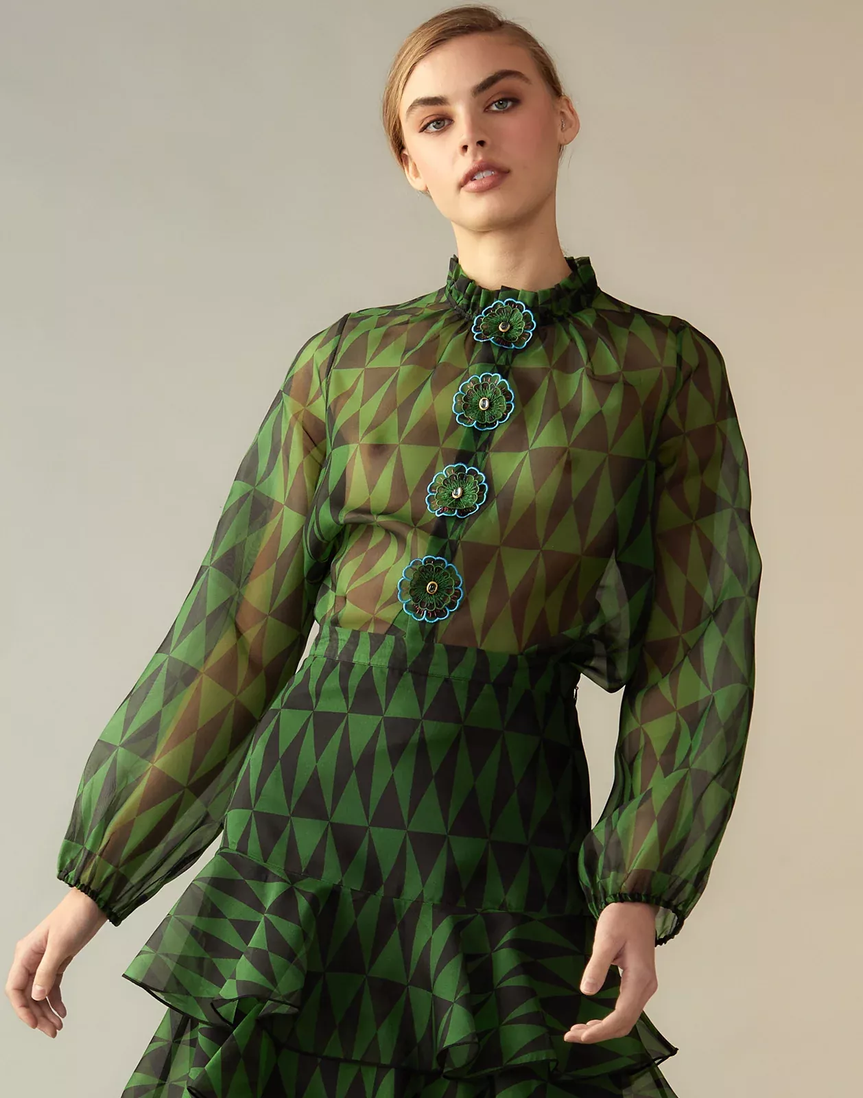 Evergreen Silk Organza Shirt | Cynthia Rowley