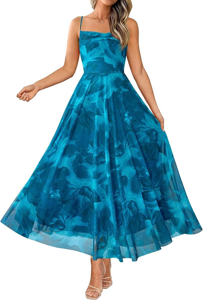 BTFBM Women Summer Floral Maxi Dresses Elegant Spaghetti Strap Dress Printed Party Dress Beach Lo... | Amazon (US)