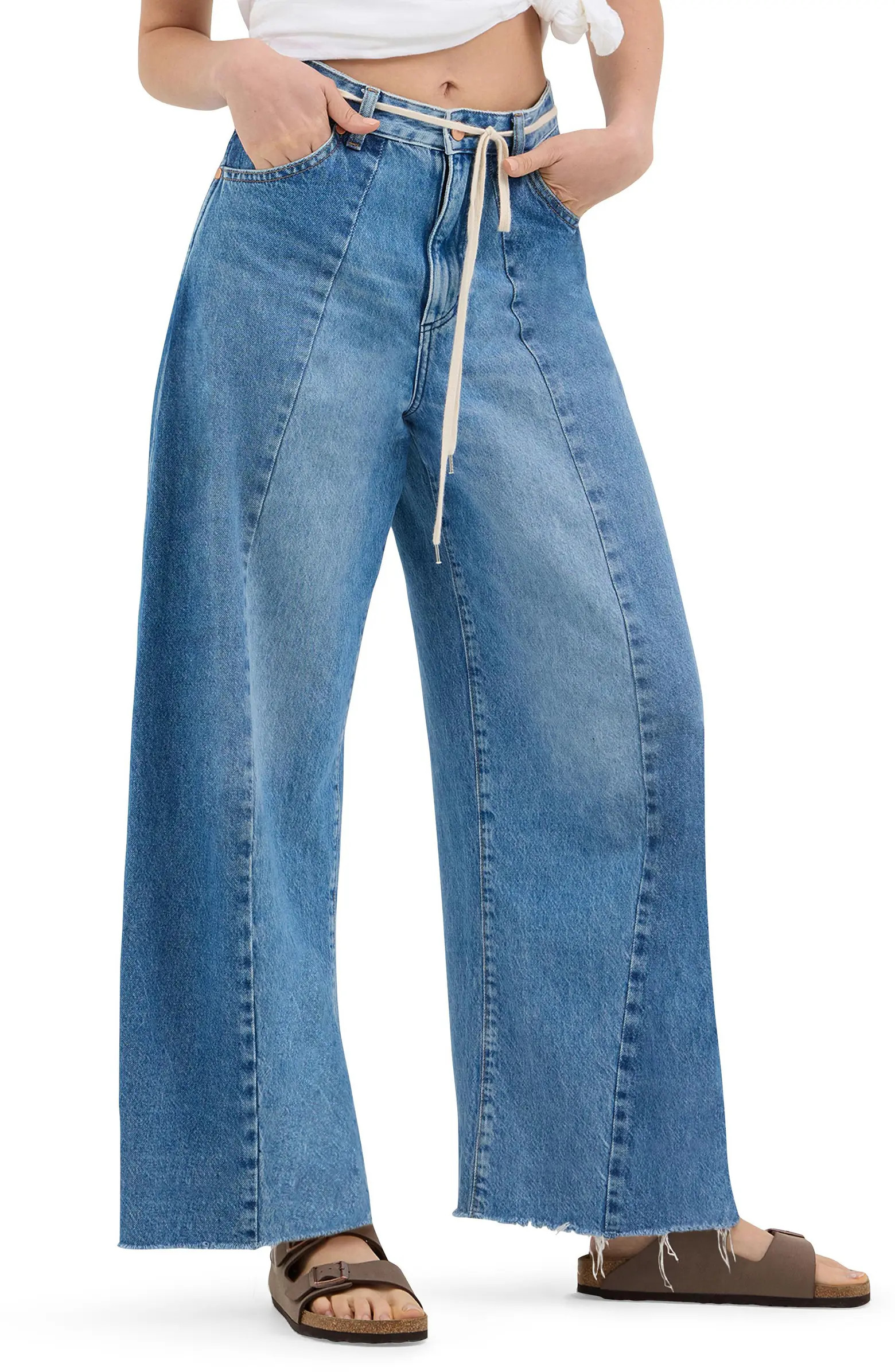 Cowboy Frayed High Waist Barrel Jeans | Nordstrom