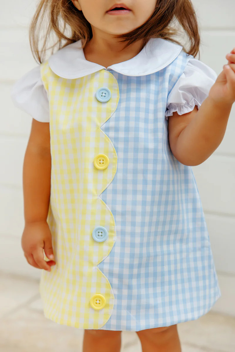 Kennedy Colorblock Dress - Lake Worth Yellow Gingham & Buckhead Blue G | The Beaufort Bonnet Company