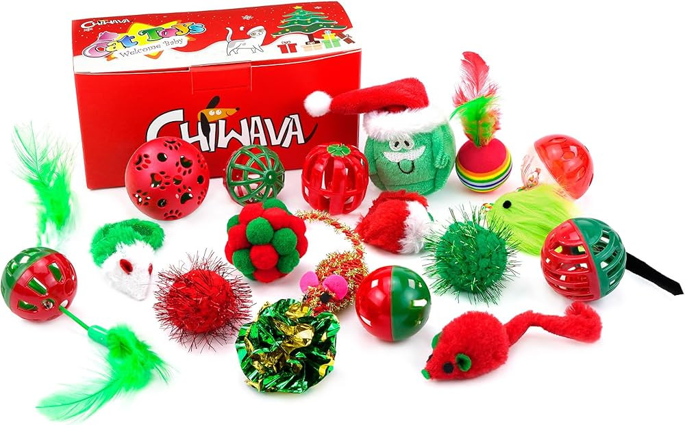 CHIWAVA 17 Pack Christmas Cat Toy Bag Set Assorted Toys Variety Pack Kitten Interactive Play | Amazon (US)