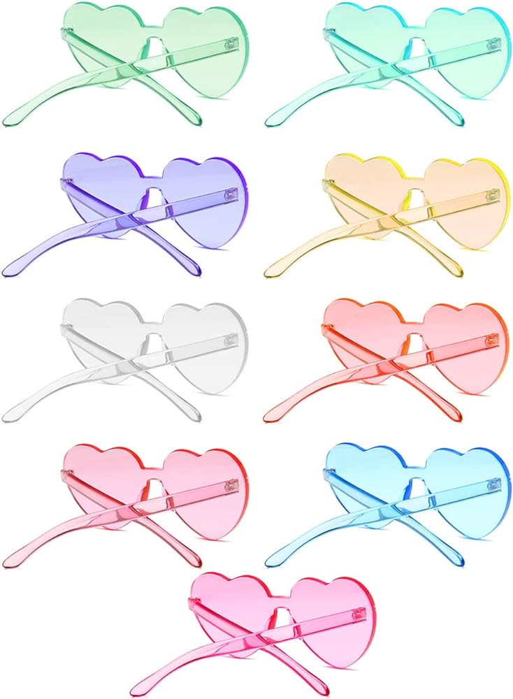 Heart Glasses 9 Pairs Rimless Heart Shaped Sunglasses Heart Shaped Glasses Party Sunglasses Heart... | Amazon (US)