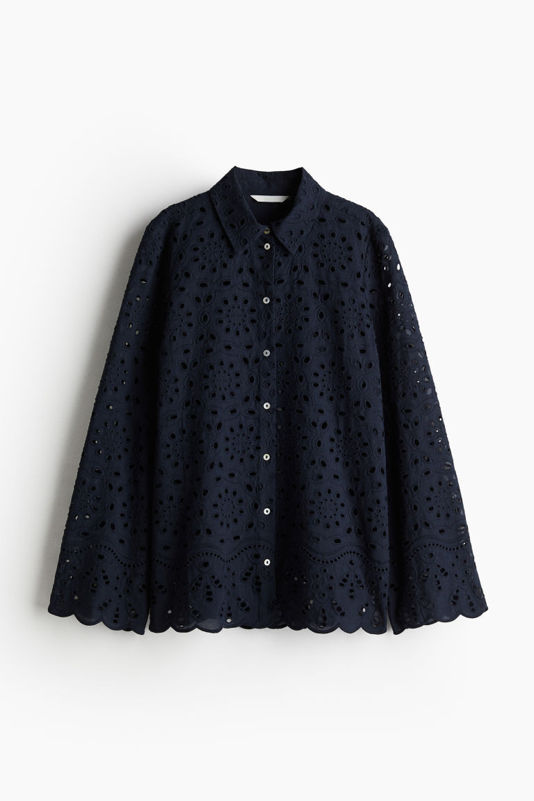 H & M - Eyelet Embroidered Shirt - Blue | H&M (US + CA)