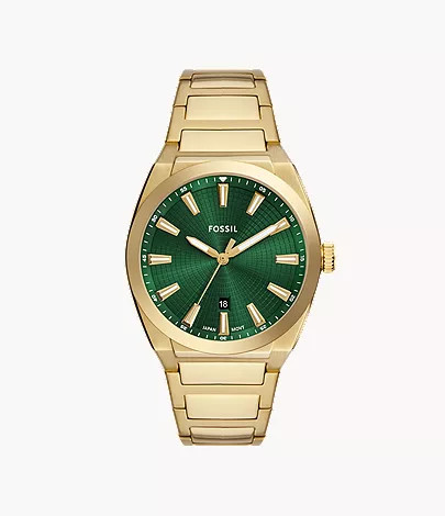Everett Three-Hand Date Gold-Tone Stainless Steel Watch | Fossil Canada