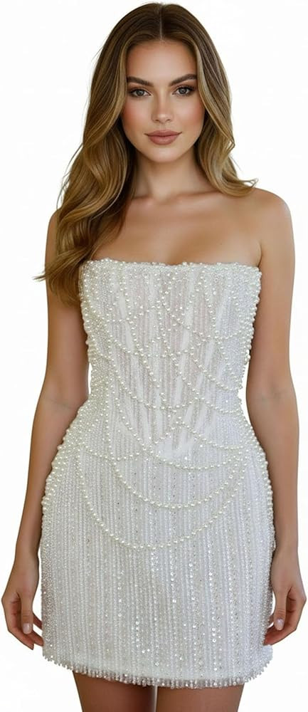 TTYBridal Sequin Tube Wedding Dress for Women 2026 Beaded Sparkly Formal Cocktail Evening Party M... | Amazon (US)