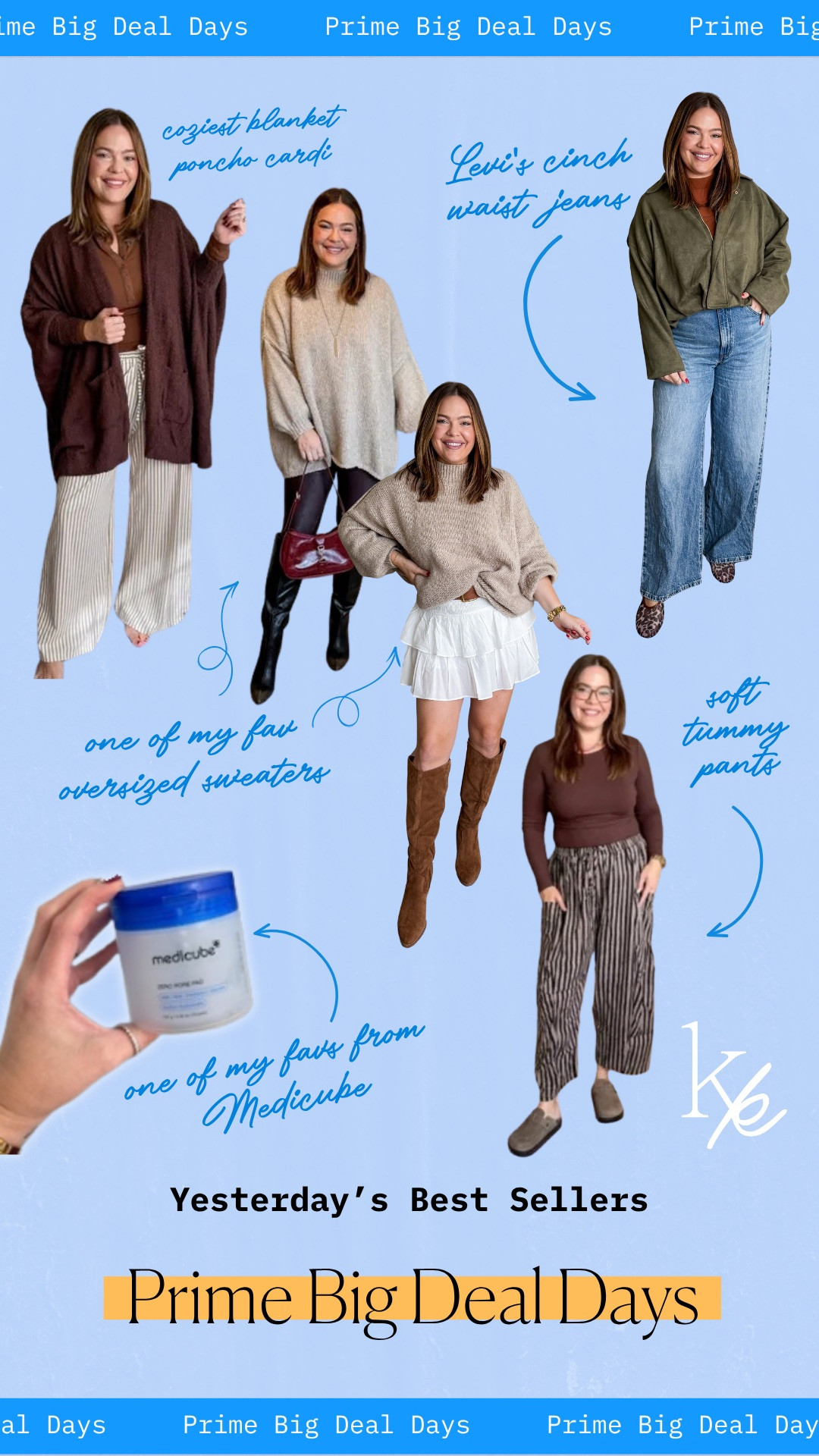 Yesterday's Best Sellers from Prime Big Deal Days // wearable blanket cardigan / medicube / soft tummy pants / oversized sweater / levi's cinch waist jeans / midsize fashion / fall fashion / skincare 

 #LTKSaleAlert #LTKMidsize #LTKBeauty