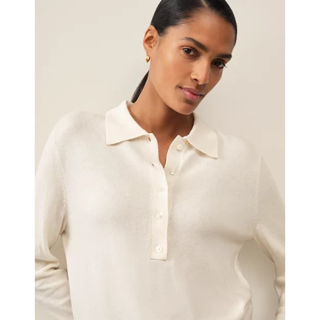 Long Sleeve Knitted Polo Jumper with Cashmere | The White Company UK & ROW