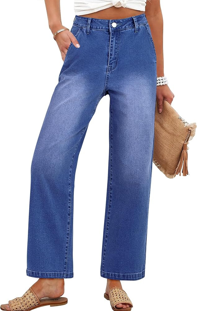 ANRABESS Womens Jeans High Waist Straight Leg Stretchy Ankle Length Denim Pants with Pockets | Amazon (US)