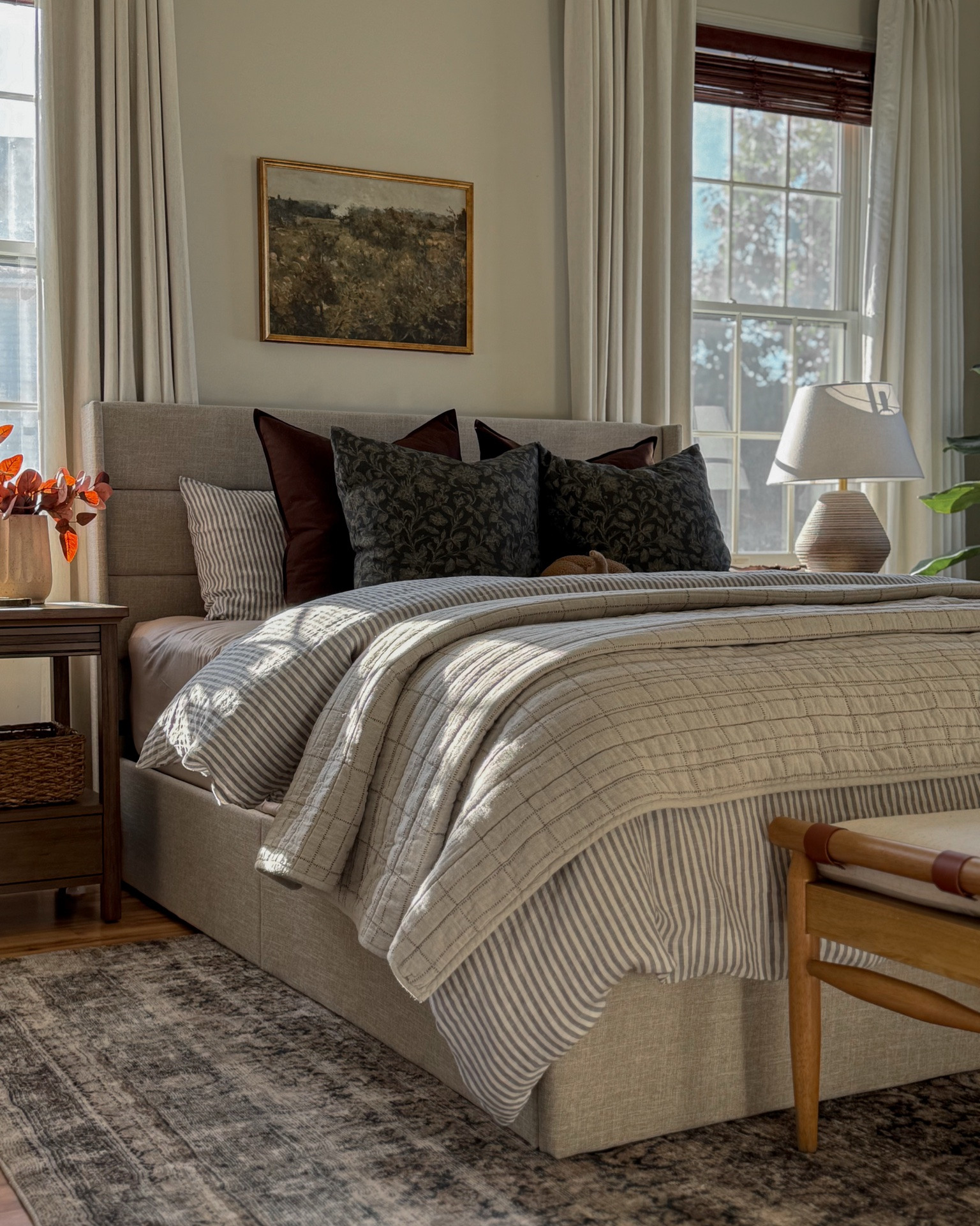 Fall bedding, quince bedding, fall decor, guest bedroom decor, lift up storage bed, bed bench, Amazon curtains, bedroom rug, nightstand decor, nightstand lamp

#LTKHome