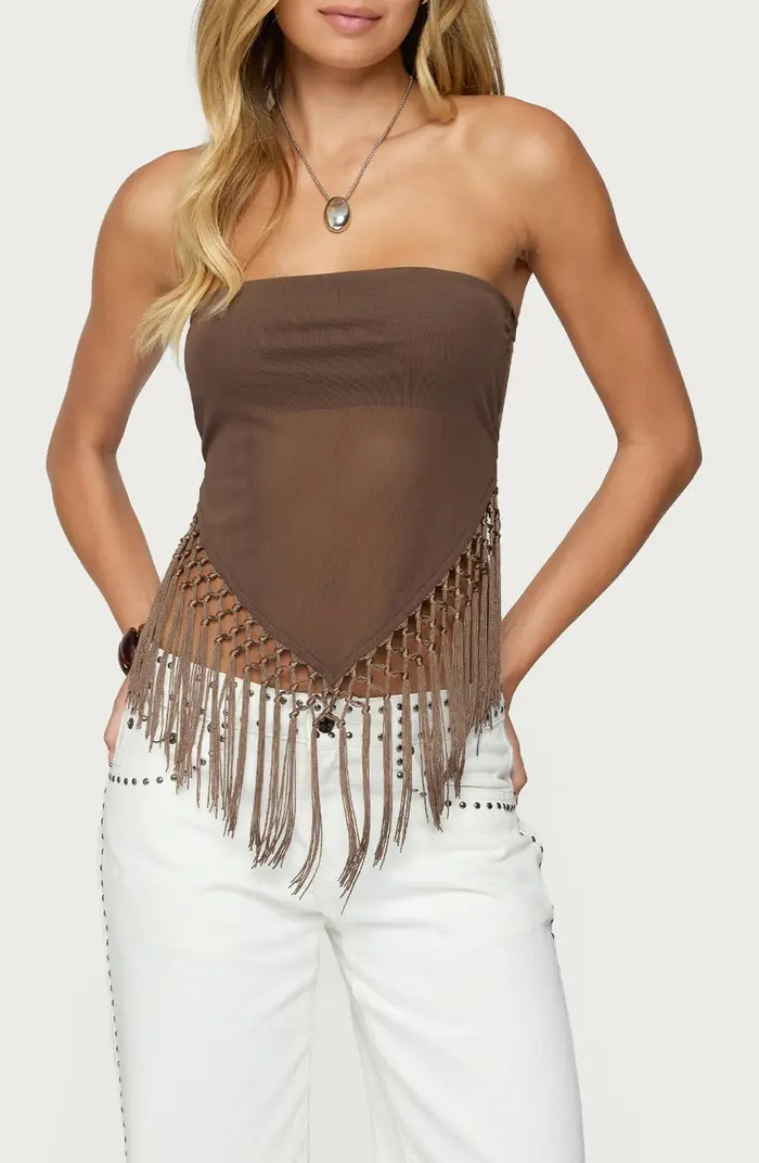 Fringe Hem Mesh Tube Top | Nordstrom