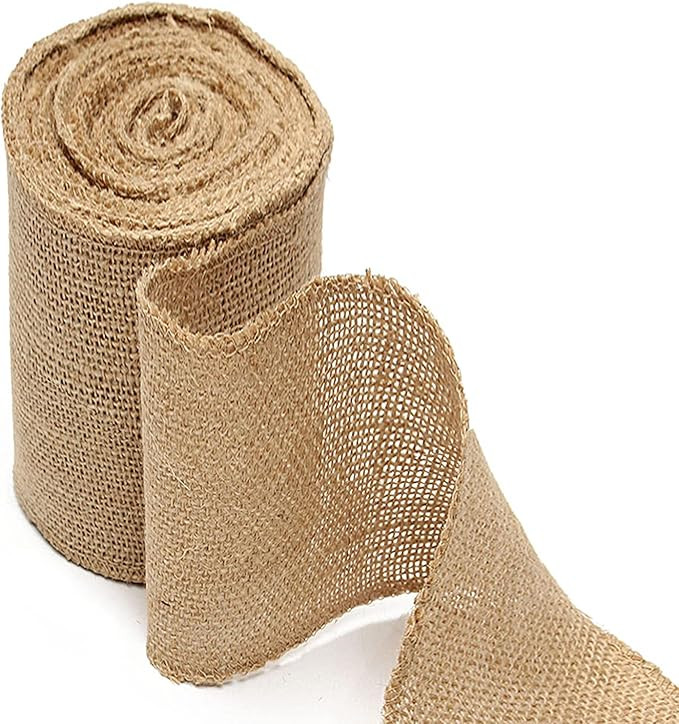 Burlap Ribbon, Lainrrew 6" Wide Burlap Fabric Ribbon Craft Ribbon Natural Burlap Ribbon with Fini... | Amazon (US)