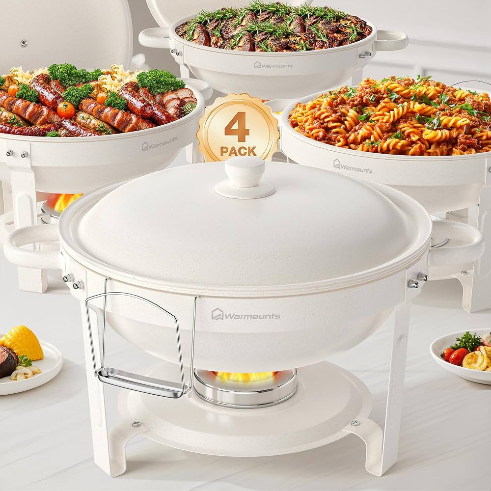 White Chafing Dishes for Buffet (5QT, 4Pack) - Maifanite-Coated, Food-Grade Stainless Steel, Roll... | Amazon (US)